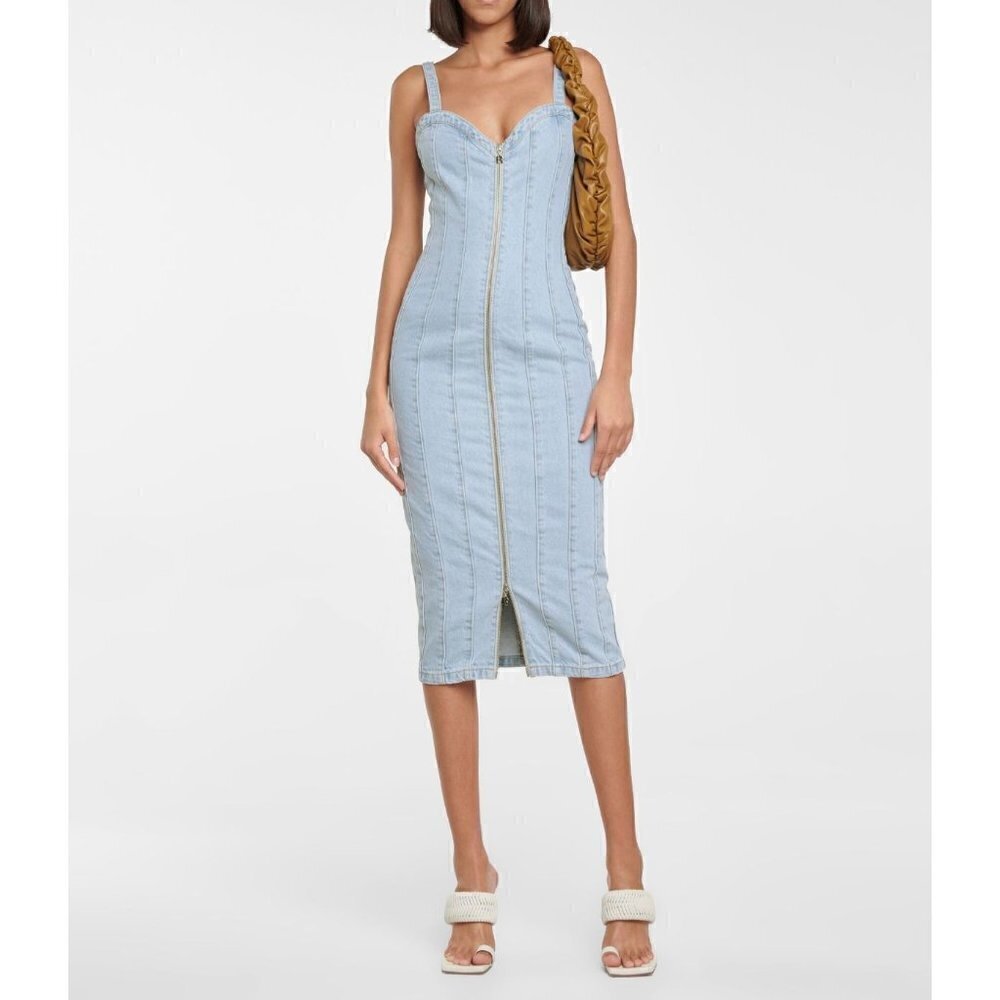 NWT ROTATE BIRGER CHRISTENSEN Size34 Kayla denim midi dress 100%Cotton MSRP $320